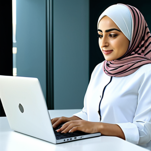**

"A professional Arab businesswoman in a modern, modest hijab and business attire, working on a laptop in a bright, contemporary office in Dubai, fully clothed, appropriate content, safe for work, perfect anatomy, natural proportions, professional, modest, family-friendly, high-resolution."

**