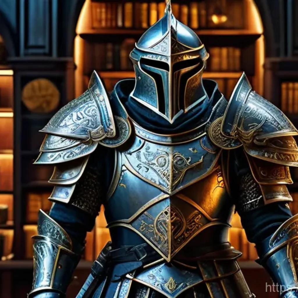 리니지 PVP 전략 가이드 - **Prompt:** A highly detailed, realistic fantasy warrior in magnificent, intricate heavy plate armor...