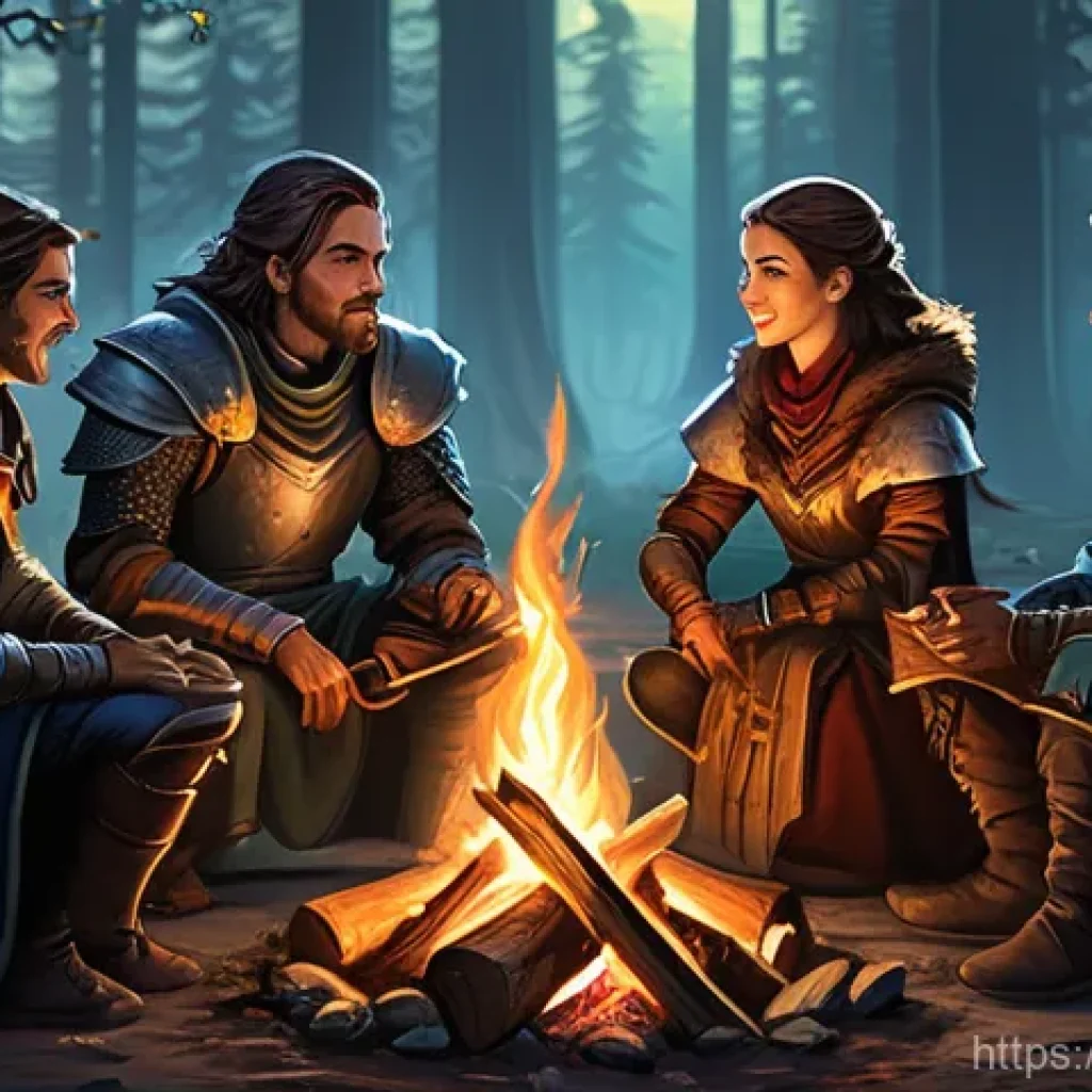 리니지 서버별 차이 분석 - **Prompt 1: "A diverse group of five fantasy adventurers, consisting of a male warrior in sturdy pla...