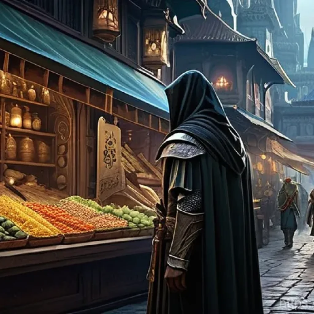 리니지 거래소 안전 사용법 - **Prompt:** A highly detailed, epic fantasy digital painting depicting a bustling, vibrant Lineage-s...