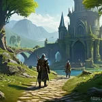 리니지 팬 커뮤니티 소개 - **Prompt:** A diverse group of fantasy adventurers, including a stoic male human knight in gleaming ...