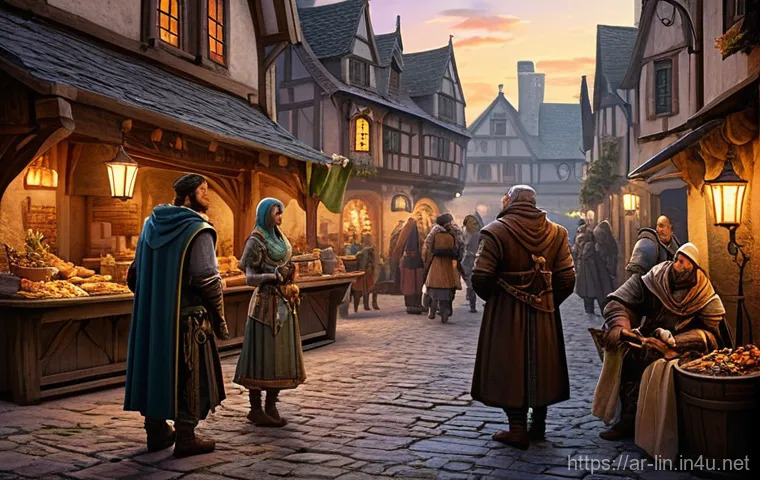 리니지 팬 커뮤니티 소개 - **Prompt:** A diverse group of fantasy adventurers, including a stoic male human knight in gleaming ...