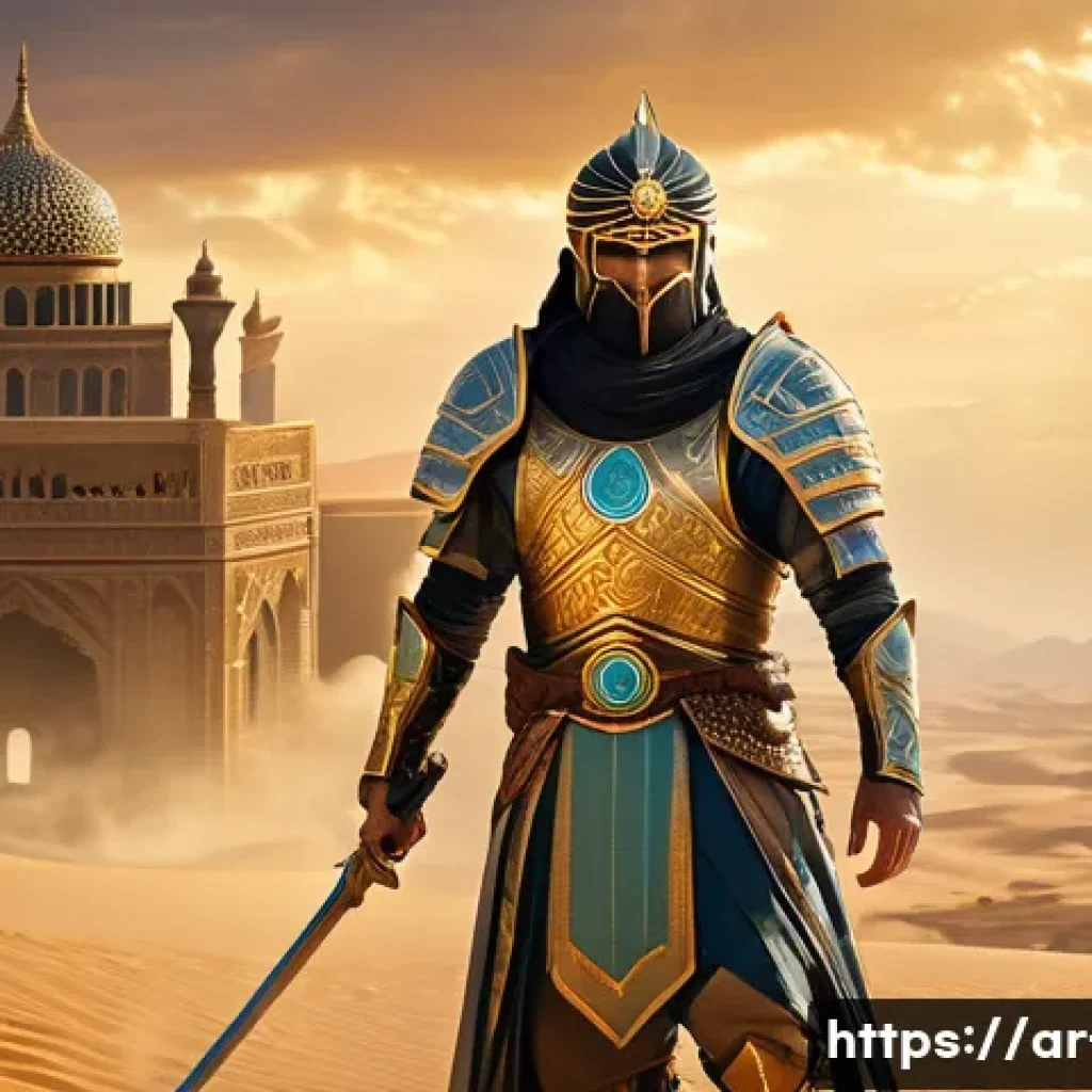 리니지 전설급 스킬북 설명 - A dynamic fantasy battle scene set in a vast desert landscape inspired by Middle Eastern aesthetics,...