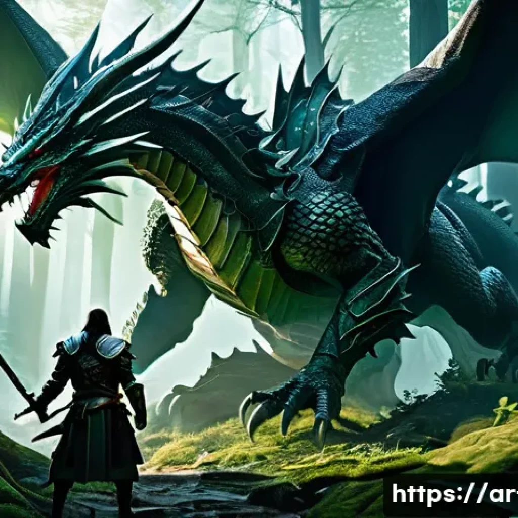리니지 희귀 보스 드랍 정보 - A dynamic fantasy battle scene set in the shadowy "Forest of Shadow," featuring a group of diverse w...