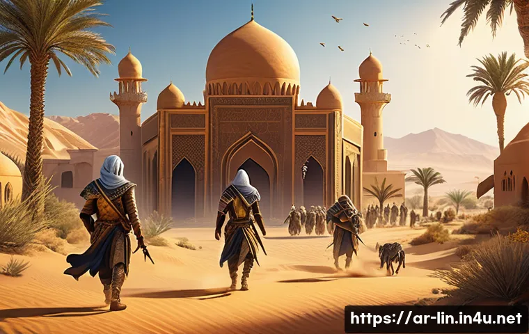 리니지 레벨업 빠른 방법 - A dynamic fantasy RPG scene showing a diverse group of Arab players forming a hunting party in a lus...