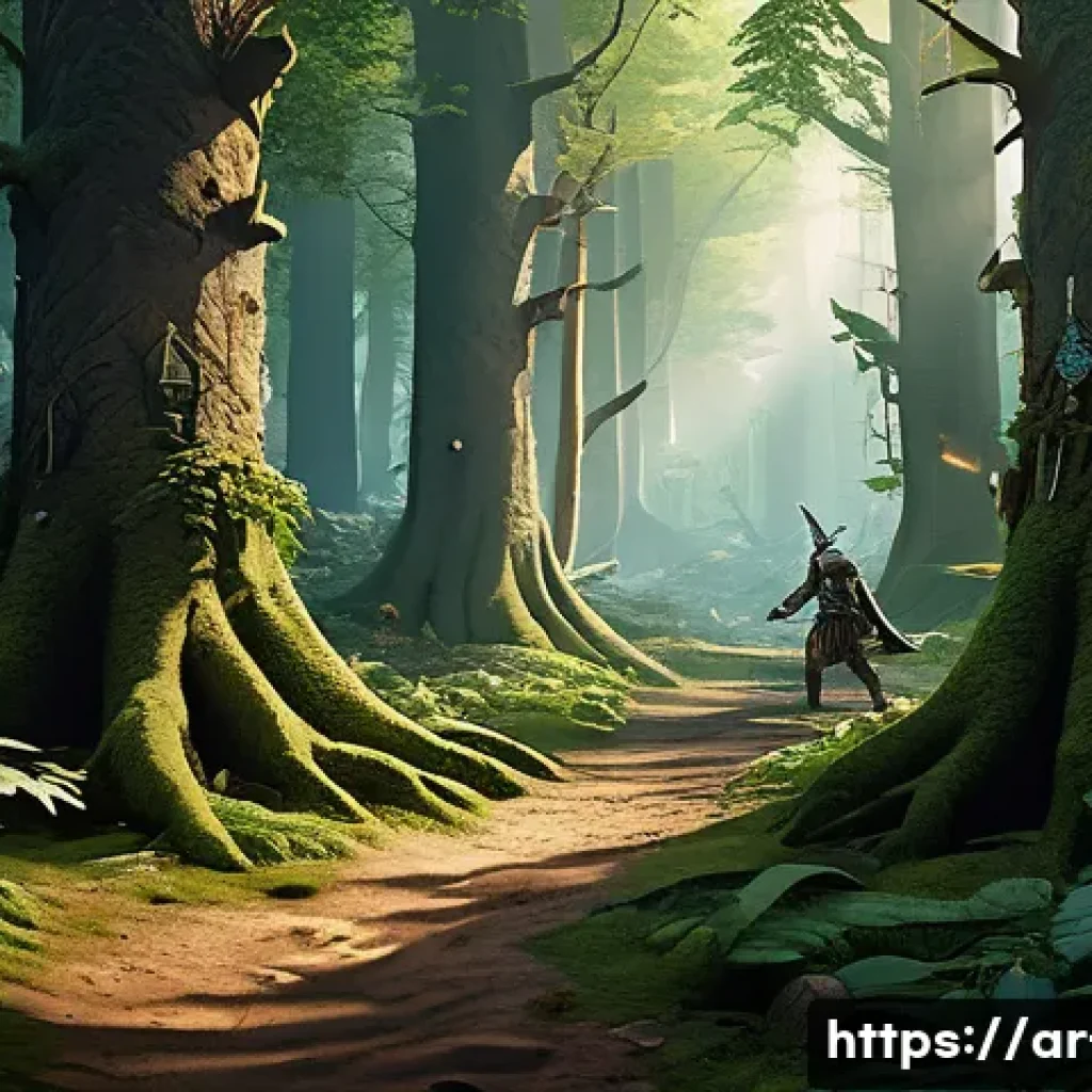 리니지 경험치 농장 위치 - A vibrant fantasy forest scene titled "Dark Forest" designed for beginner players aged 15 and above,...