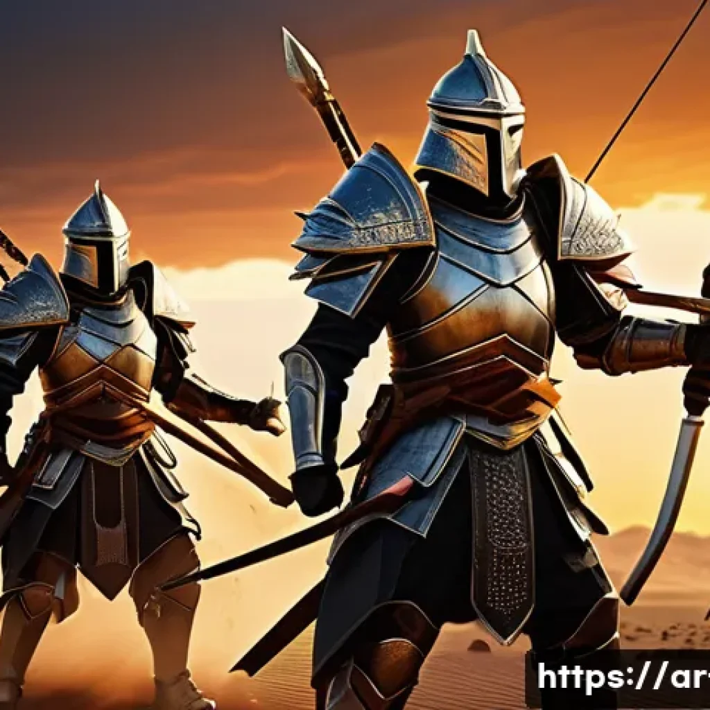 리니지 이벤트 공략법 - A detailed fantasy battle scene in the style of Lineage game events, featuring a diverse team of arm...