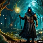 리니지 마법서 얻는 법 - A mystical dark forest scene from an Arabic-inspired fantasy world, featuring medium-level monsters ...