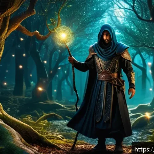 리니지 마법서 얻는 법 - A mystical dark forest scene from an Arabic-inspired fantasy world, featuring medium-level monsters ...