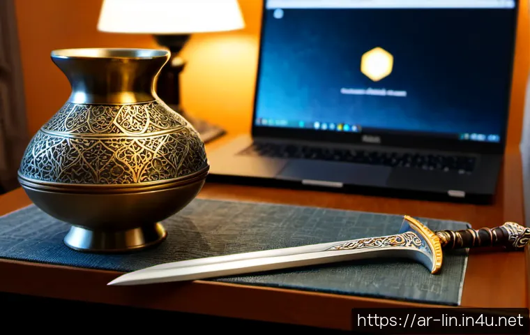 Home 13 리니지 고급 장비 가치 비교 - Photorealistic Middle Eastern gamer comparing two tiers of ornate fantasy RPG equipment on a clean d...